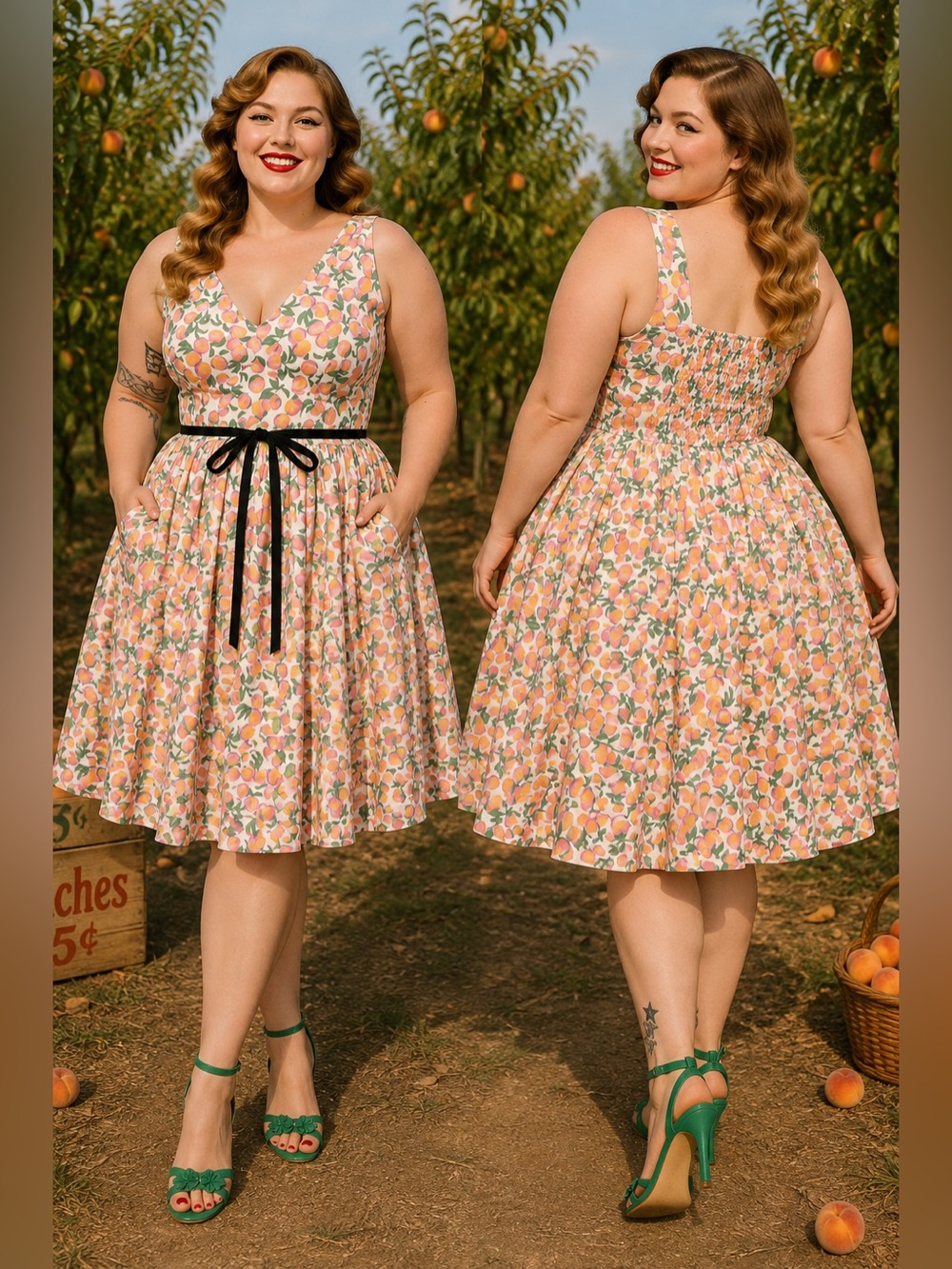 Torrid Retro Chic Pink & Orange Peaches Print Belted Swing Dress, Large, NWT! - Picture 5 of 16